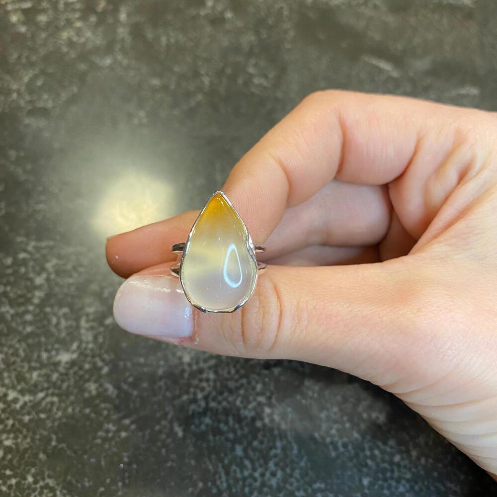 Natural Agate Pear Shape Ring Size 5.5 - Picture 2 of 2